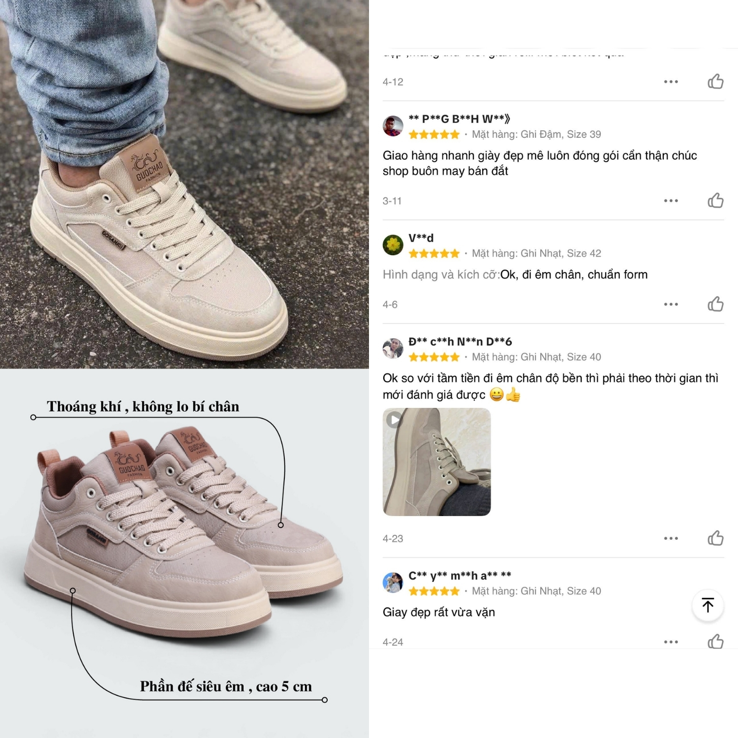 Khách hàng review giày K527 màu Ghi Nhạt
