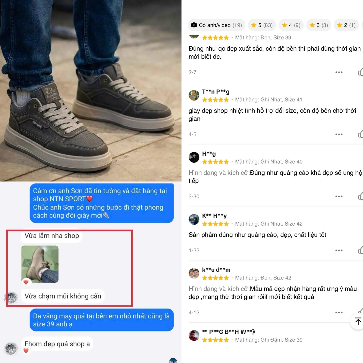Khách hàng review giày K527 màu Ghi Đậm